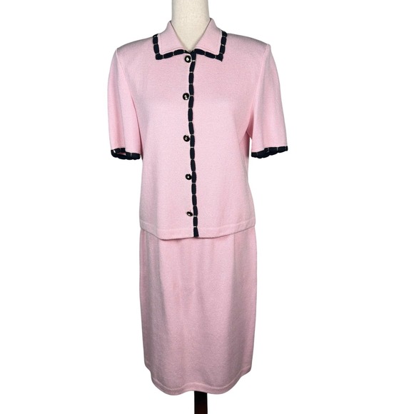 ST JOHN COLLECTION Santana Knit 2 Piece Skirt Suit Set 8 Pink VTG Old Money - Picture 2 of 12